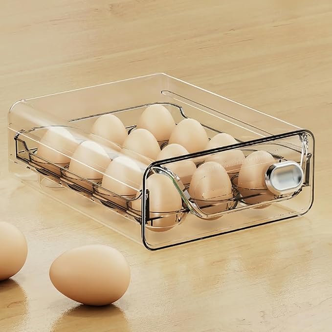 Egg Holder for Fridge, 2-Tier Drawer Style Egg Organizer for Refrigerator, Holds 12 Eggs, Clear Stackable Egg Container with Freshness Date Tracker,Kitchen Fridge Storage,BPA-Free (12-egg Carton) by Unknown