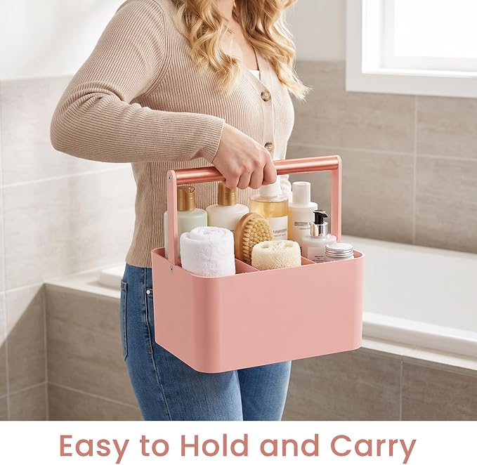 Pink Shower Caddy Portable: Plastic Bathroom Caddy Organizer with Handle, 4 adjustable compartments shower caddy with drainage holes, keeps items organized and dry, easy carry handle for college dorm - Image 4