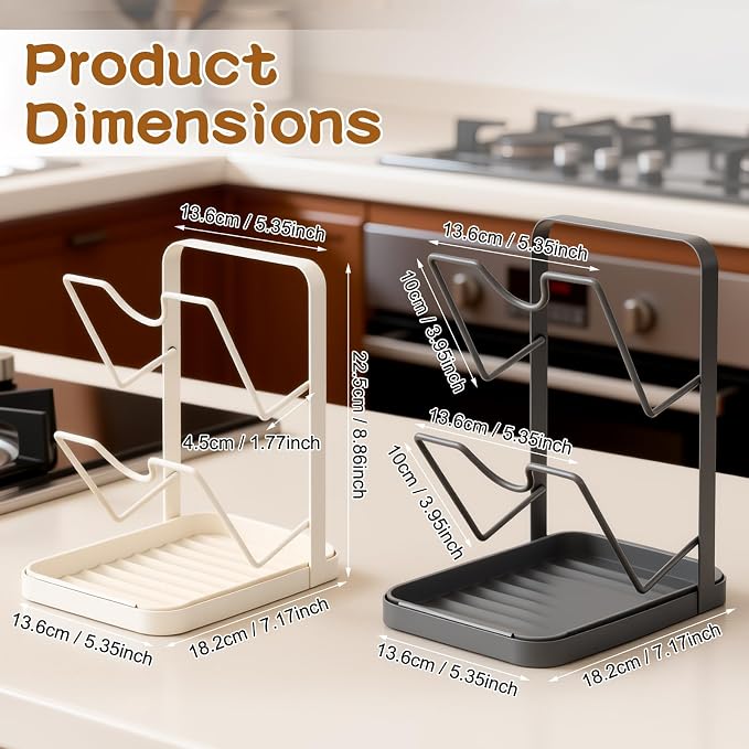 Kitchen Pot Lid Storage Rack, Double-Layer Pot Lid Organizer with Removable Drip Tray,Pot Lid Holder While Cooking,Space-Saving kitchen Countertop Organizer Storage for Pots Pans & Cutting Boards - Image 7