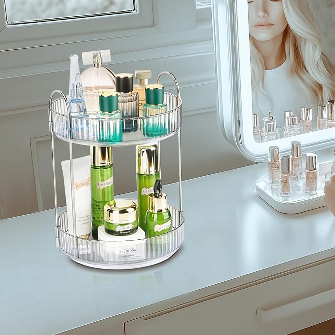 360 Rotating Makeup Organizer, 2 Tier Lazy Susan Bathroom Counter Organizer, Skincare Organizers, Spinning Perfume Organizer & Vanity Organizer Countertop (Silver Clear, 2 Tier) - Image 8