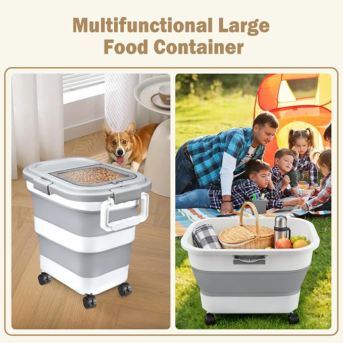 Rice Storage Container, Collapsible Airtight Food Storage Containers 6-20 Lbs, Rice Dispenser Bin with Cup and Scoop for Flour Cereal Pasta Grain, Cat Bird Pet Dog Food Storage Container - Image 6