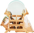 Bamboo Dish Drying Rack, 3 Tier Collapsible Wooden Dish Drainer Rack with Utensil Holder, Plate Rack for Kitchen Counter, Large Folding Drying Holder 51 pcs Grid by Worthyeah