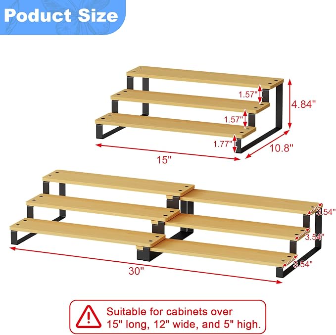 3-Tier Expandable Bamboo & Iron Can Organizer, Holds 30 Cans, Black | Adjustable Pantry Can Storage Rack, Cabinet Food Can Shelf, Easy-Access Holder for Canned Goods, Assembly Required, Black - Image 7