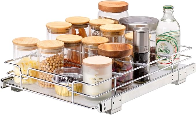 VEVOR 12.5"Wx16.5"Dx3.5"H Pull Out Cabinet Organizer, Heavy Duty Slide Out Pantry Shelves, Chrome-Plated Steel Roll Out Drawers Storage, for Home, Under Sink, 14"Wx17.5"Dx7"H Install Size for Cabinet by VEVOR