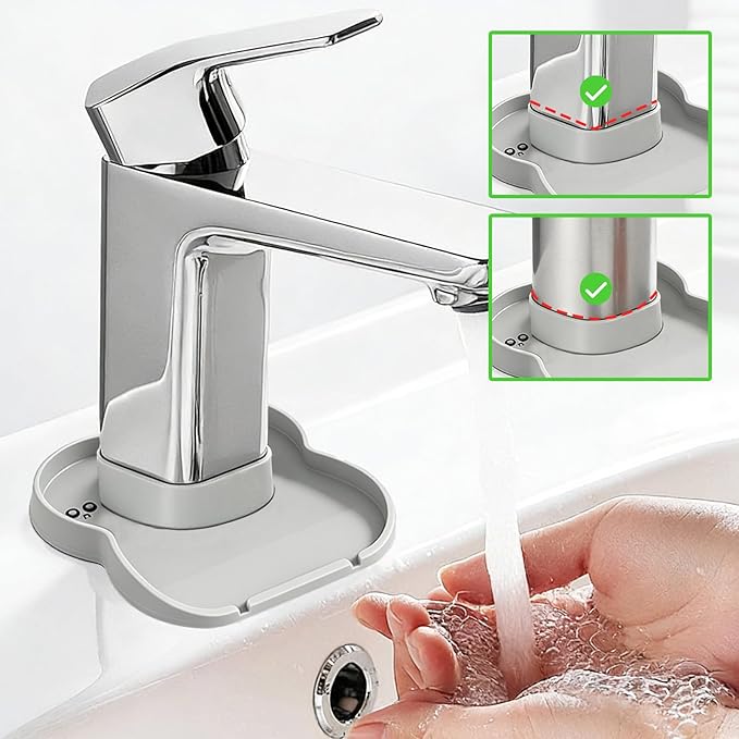 Silicone Faucet Mat for Kitchen Tap Compact Sink Splash Guard Protectors Behind Draining,Grey 2PCS - Image 5