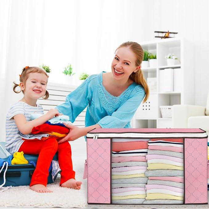 90L Large Storage Bags, 4 Pack Clothes Storage Bins Closet Organizers | Foldable Storage Containers, with Reinforced Handle, for Clothing, Blanket, Comforters, Bed Sheets, Pillows and Toys - Image 6