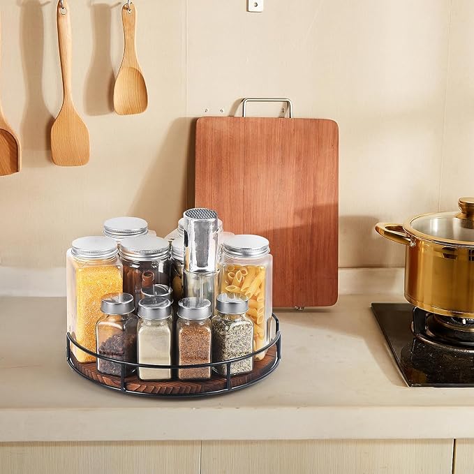 Lazy Susan Organizer - Non-Skid Wood Turntable Organizer | for Cabinet, Pantry, Kitchen Countertop, Refrigerator, Spice Rack, Carbonized Black - Image 6