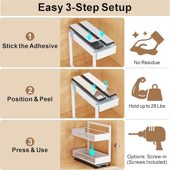 Vertical Spice Rack Pull Out - 1 Pack Spice Organizer for Cabinet | For Flat-Front Cabinets Only, Pull-Out Rotating Access, No-Drill Mount, Keeps Spices Visible Easy to Reach, Adjustable Height - Image 4