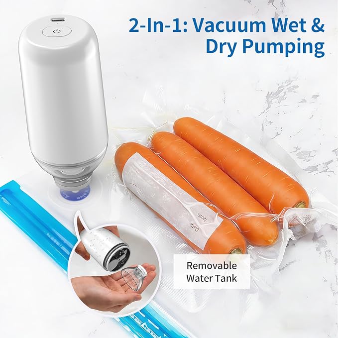Portable Handheld Food Vacuum Sealer, White(Pump Only) | Powerful Suction Compatible with Reusable Vacuum Bags, Ideal for Food Storage & Camping - Image 5