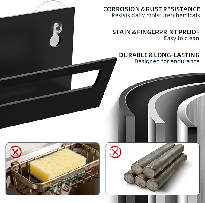 Epicano Sponge Holder for Kitchen Sink | with Suction Cups & Adhesive Hook, Rustproof, Space-Saving Wall Hanging, Stainless Steel, For Sponge, Dish Cloth, Brush - Image 6
