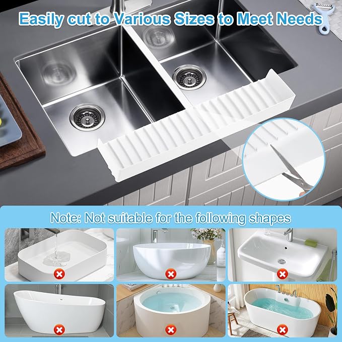 Silicone Sink Edge Protectors 4" x 24", Upgrade Kitchen Sink Splash Guards With Suction Cup, Splash Guard For Bathtub Sink, Countertop Protectors For Quartz Kitchen Sink（Transparent White） - Image 3
