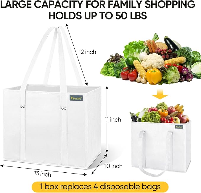 BALEINE 1PK Reusable Grocery Bags, Heavy Duty Shopping Tote Bag | 12'' Long Handles, Reinforced Bottom Keeps Upright, Fold Flat Storage, Water-Resistant Shopping Bag, Multiple Color Options - Image 3