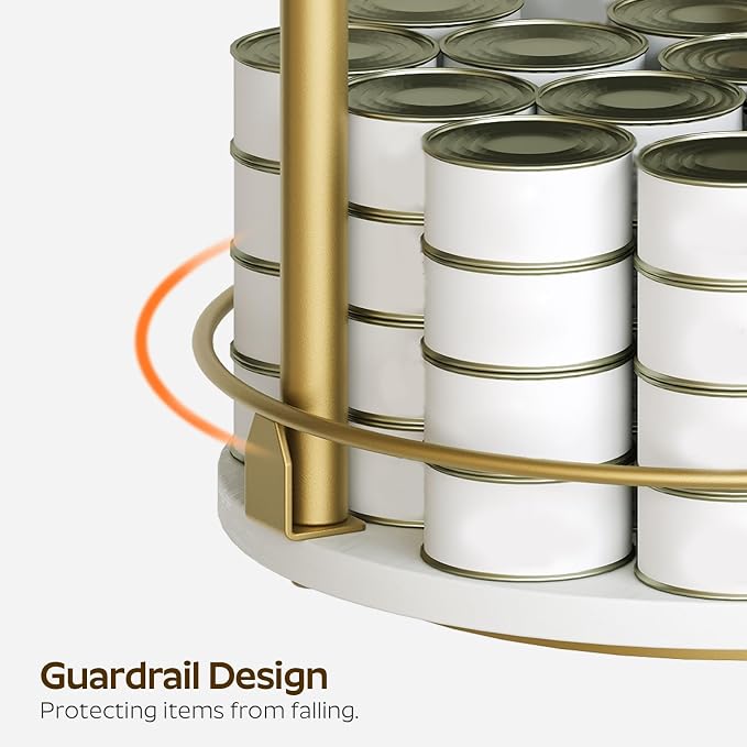 3-Tier Lazy Susan, Rotating Spice Rack, Spinning Organizer, Industrial Turntable Spice Rack for Cabinet, Kitchen Countertop, Pantry, White and Gold SR23DW - Image 6