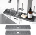 2PCS 24 Inch Faucet Mat for Kitchen Sink, Silicone Splash Guard for Kitchen Sink Area, 7° Slope Fast Self-Draining Sink Mat, Cuttable Hole Design, Sink Backsplash Guard Draining Mat, Dark Grey by Prolixity