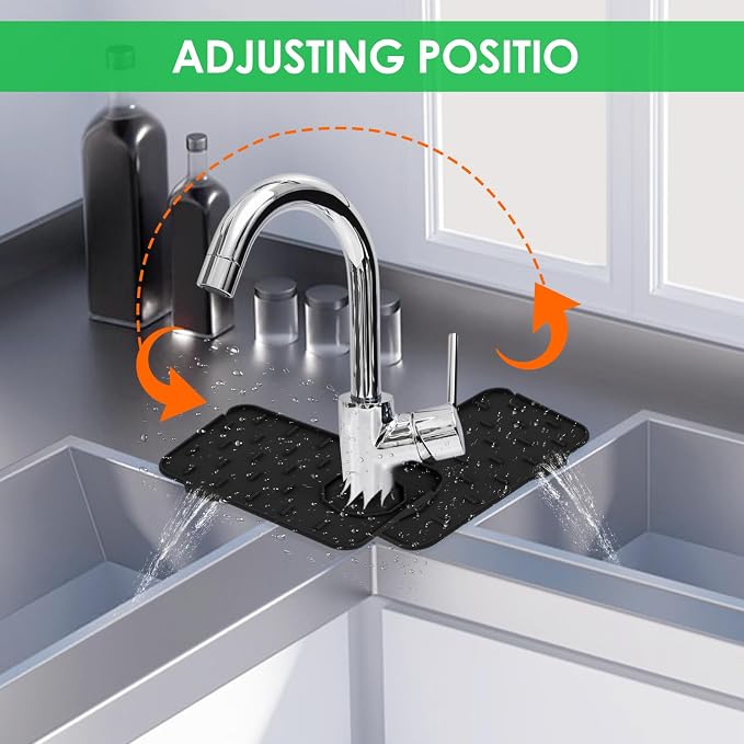 Dimeho Sink Faucet Splash Guard Mat Silicone Soap Dish Pad Faucet Handle Drip Catch Sponge Holder Sink Protector Trays for Bathroom Kitchen Countertop Gadgets Accessories 8.3 x 5.7 Inch(Black) - Image 4
