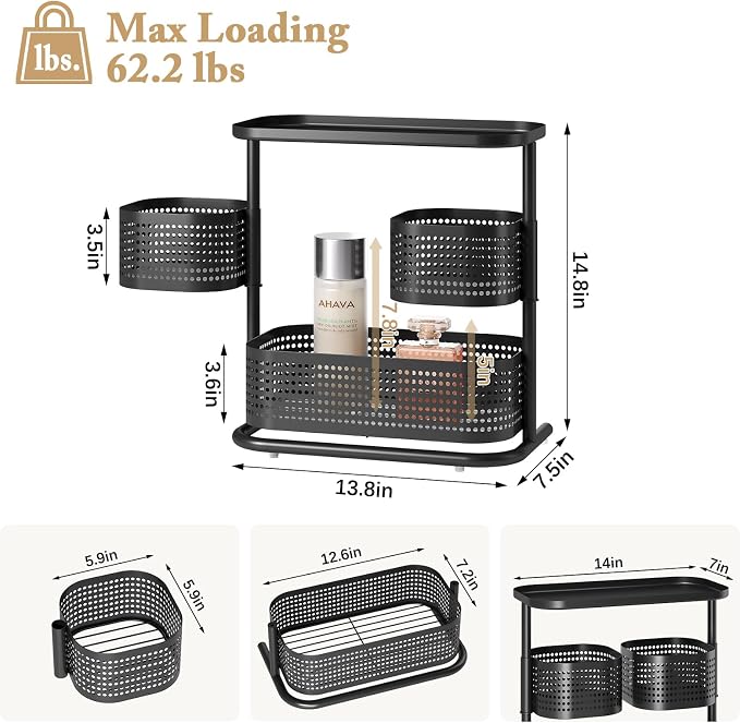 KINGRACK Metal Bathroom Counter Organizer，Rotating Countertop Storage Shelf | 3 Tier, Cosmetic Holder for Skincare & Makeup, Kitchen Spice Rack, Bedroom Nightstand Organizer, Black - Image 9