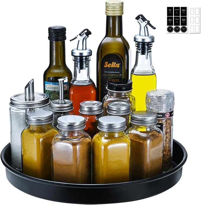 Amolliar Lazy Susan Organizer, 12" Metal Rotating Turntable Organizer Black | Lazy Susan for Cabinet Fridge, Pantry Organizer, Spice Rack Condiment Organizer for Kitchen, Countertop Bathroom Vanity Tray by Amolliar
