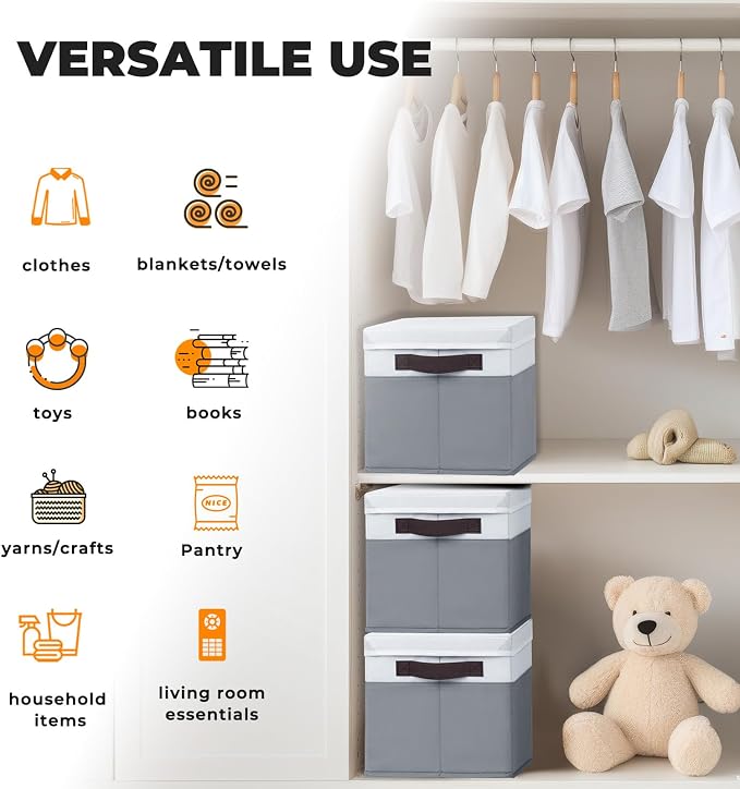 8 Pack Closet Storage Bins with Lids - Stackable Storage Baskets for Organizing Clothes Toys Blankets - Odorless for Baby Nursery Organization and Storage Boxes Totes for Bedroom Dorm Room - Image 6