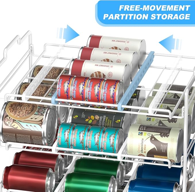 4 Tiers Stackable Can Rack Organizer, Wear-resistant Upgrade Beverage Food Can Dispenser Holder Holds up to 48 Cans for Kitchen Cabinet and Pantry (White) - Image 4
