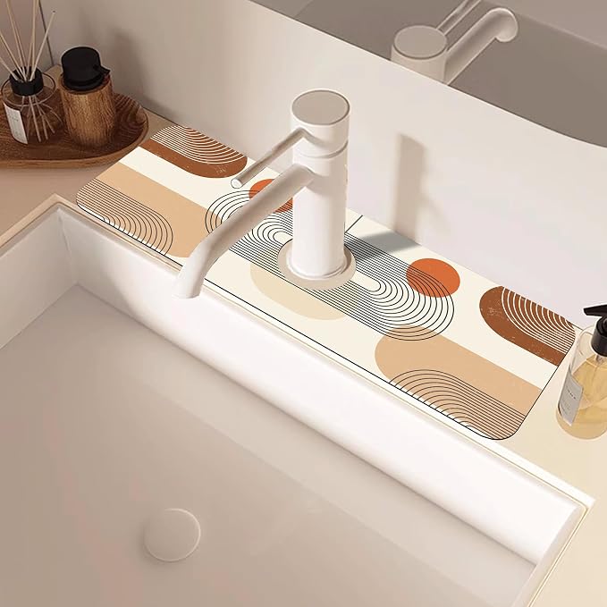 Abstract Minimalistic Geometric Sink Faucet Absorbing Mat Sink Splash Guard Faucet Mat Draining Mat Fast Drying Sink Protectors for Kitchen and Bathroom 5.5"×15" - Image 2