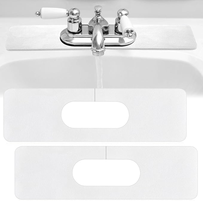 Tioncy 2 Pcs Faucet Mat Sink Splash Guard Oval-hole Oval Splash Pad for Kitchen Sink Oval Base Diatomite Faucet Mat for Bathroom Absorbent Mat Splatter Screens (White) by Tioncy