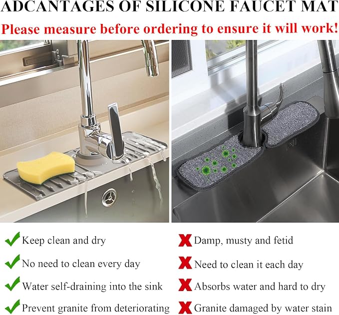 YATOISUR Sink Splash Guard 14.4” x 5.4” - Sink Faucet Mat with Faucet Water Catcher Mat & Soap Dish & Sponge Holder 3 in 1 - Silicone Faucet Handle Drip Catcher Tray for Kitchen RV & Bar Faucet, Grey - Image 6