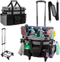 Large Rolling Cleaning Caddy with Wheels, Cleaning Supplies Organizer | With Detachable Trolley, Water-resistant Cleaner Cart for Housekeepers, Multi Pocket Cleaning Cart with Strap, Gray by wigojoy