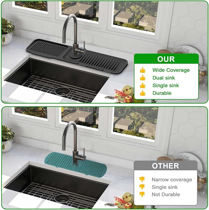 Sink Splash Guard, 5°Slope Silicone Draining Mat for Kitchen Sink, 24 inch Sink Faucet Mat, Silicone Sink Faucet Mat Splash Guard, Sink Water Splash Guard, Sink Accessories for Kitchen, Bathroom - Image 4