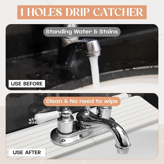 Teenyyou an Oval Hole White Faucet Mat Kitchen Sink 17.32" x 4.6" | Bathroom Faucet Absorbent Mat, Diatomite Splash Guard, Quick Drying Drip Catcher, Hole 6.22" x 2.28" - Image 4