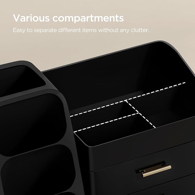 HBlife Cologne Organizer for Men Makeup Organizer with Brush Holder for Vanity, Large Plastic Bathroom Countertop Organizer Skin Care Storage, Fathers Day Gift for Dad Husband, All Black - Image 5