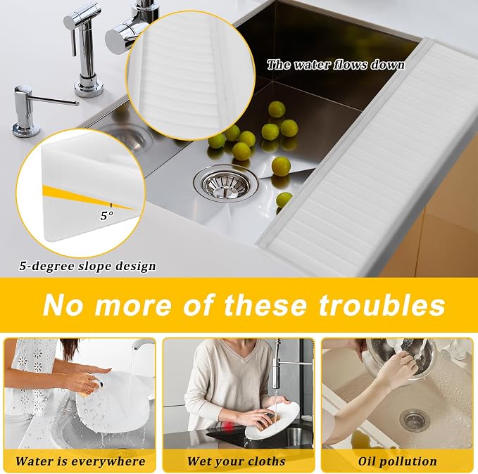 Silicone Sink Edge Protectors - Multifunction Accessories, Splash Guard & Draining Mat for Kitchen, Bathroom Sink, Steel, Granite, Quartz Countertops (Transparent, 4 * 30in) - Image 4