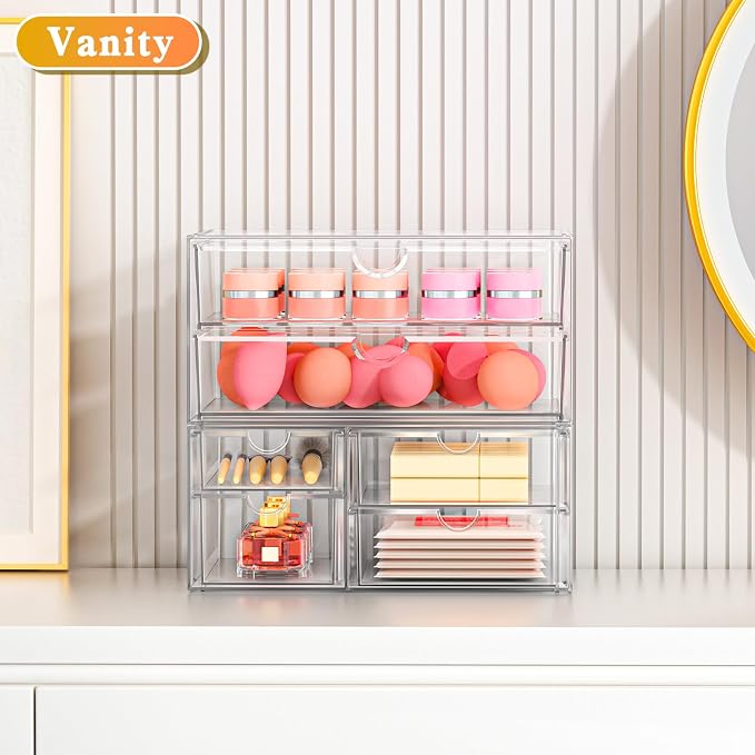 ARSTPEOE Acrylic Organizer with 6 Drawers, Bathroom Counter Organizer, Makeup Desk Organizers, Office Supplies, Storage Drawers for Cosmetic, Pencil, Coffee - Image 5