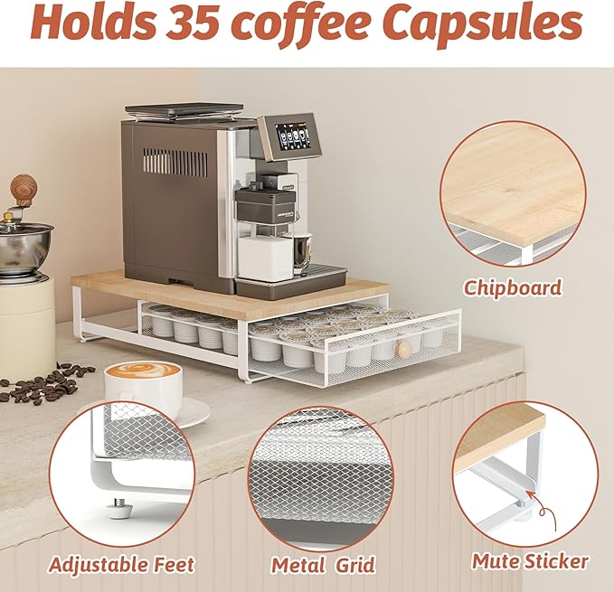 Sedegn Coffee Pod Storage Drawer: Holds 35 K-Cup Pods Coffee Pod Organizer | Sliding Drawer K Cup Holder for Easy Access, Fits Keurig & Coffee Bars, Non-Slip Feet, No Assembly Needed, Natural - Image 4