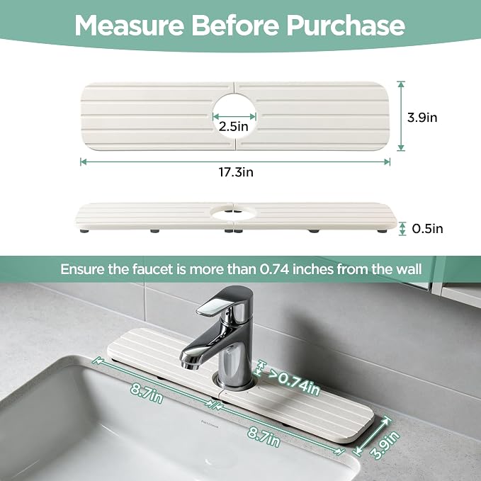 NiuYichee Water Absorbent Faucet Mat for Kitchen Sink,Stone Drying Sink Mat | Absorbing Stone Tray for Bathroom Counter, Diatomite Coaster, Sink Splash Guard/ Sink Protectors, Fast-dry, Prevent Moisture - Image 2