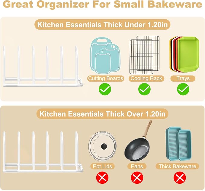 Fikoksol Cutting Board Organizer Storage, Baking Sheet Rack under Cabinet | Heavy Duty Cookie Sheet Organizer, Metal Cutting Board Holder, Space-saving Plate Holder for Cabinet, Tray Divider for Drawer - Image 4