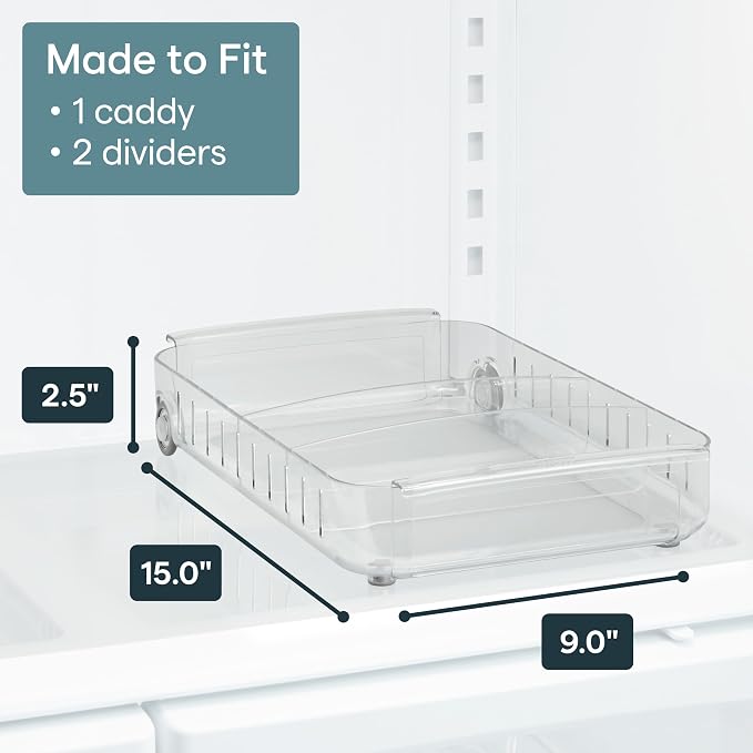 YouCopia RollOut Fridge Caddy BPA-Free Clear Rolling Refrigerator Organizer Bin with Adjustable Dividers and Handles, 9" Wide - Image 5