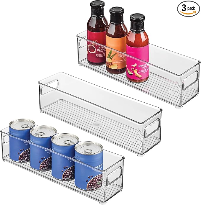 iDesign Stackable Fridge Bin with Handles, Set of 3, Clear | Ideal for Freezer or Pantry, Made in USA by iDesign