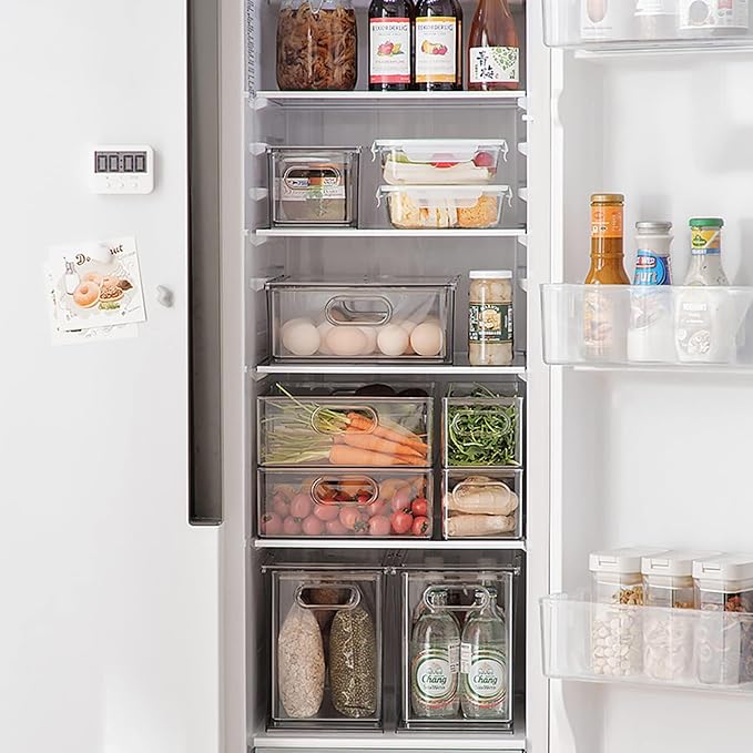 Mano Stackable Fridge Drawers Pull Out Bins with Handle Clear Refrigerator Drawers Organizer Food Storage Container Box with Dividers Plastic Produce Saver for Pantry, Cabinet, Kitchen, Clothes（7Pack） - Image 2