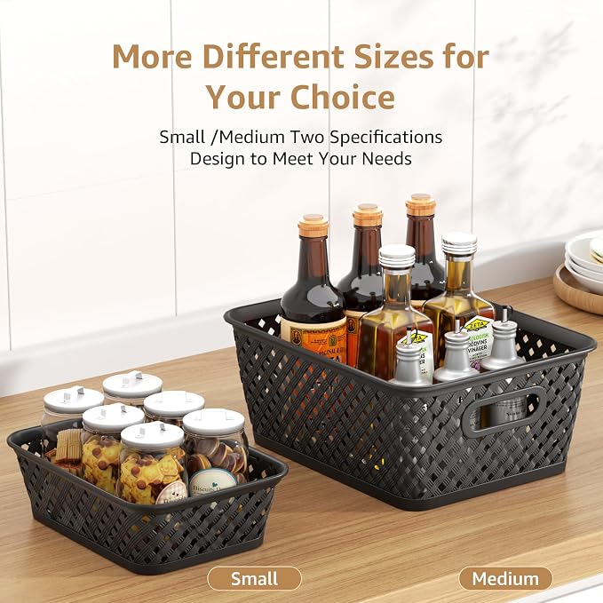 MaxGear 3 Pack Plastic Storage Baskets, Medium, Black | Durable Woven Plastic with Built-In Handles, Suitable for Shelves, Closets, Cabinets, Bathrooms and Offices - Image 3