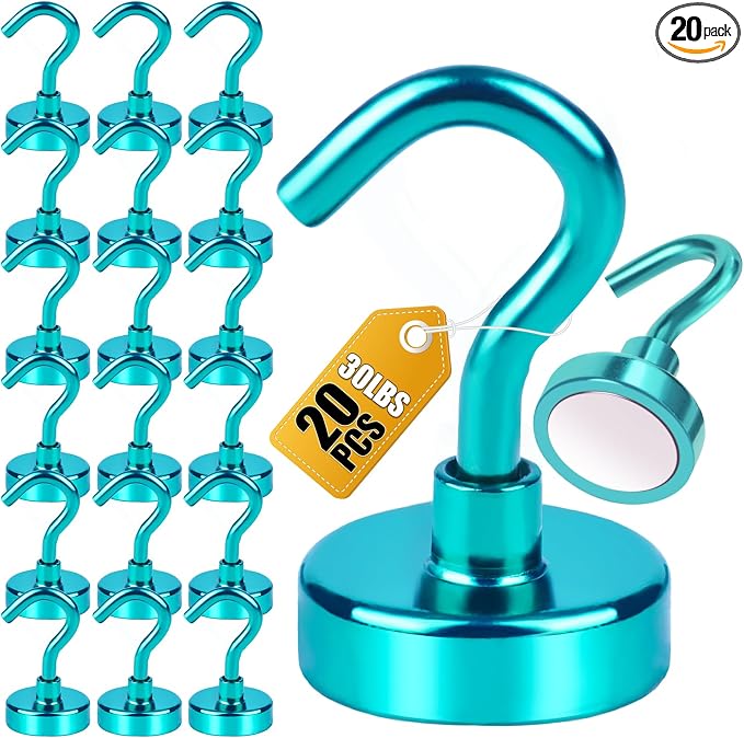 DIYMAG Magnetic Hooks 20pcs 30lbs Cruise Essentials 2026 Magnet Hook Green | Neodymium Heavy Duty Strong Magnets Hanging Ship Cabins Refrigerator Fridge Classroom Beach Vacation Kitchen Grills Home Tool by DIYMAG