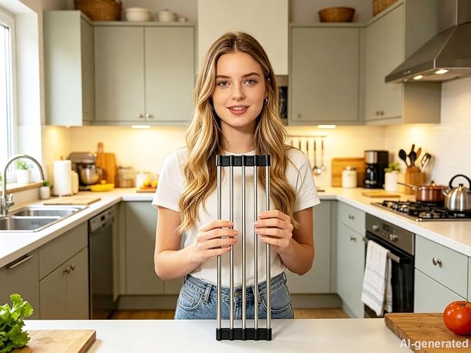 Ahyuan Roll up Dish Drying Rack Over The Sink Kitchen Roll up Sink Drying Rack Portable Dish Drainer Foldable Dish Drying Rack (Black, 17.8''X3.7'') - Image 5