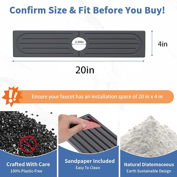 Kitchen Faucet Mat, Diatomite Sink Faucet Mat Splash Guard for Kitchen, Water Absorbing Stone Tray for Sink, Quick Drying Faucet Mat for Kitchen Sink, Absorbent Stone Drying Tray for Bathroom Counter - Image 3