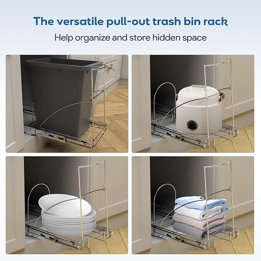 Pull Out Trash Can Under Cabinet & Under Sink, Heavy Duty Slider Organizer | Adjustable Cabinet Garbage Can Rack, Fits 30-40Qt Bins, Requires 13"W x 18"D Cabinet Opening, Chrome Finish, Can Not Included - Image 7