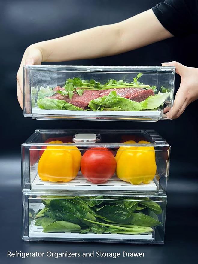 Refrigerator Organizers and Storage Drawer, Stackable Fruit Storage Containers for Fridge, Reusable Fridge Organizer fit for Kitchen Refrigerator and Restaurant Freezer (2 Drawers, Large) - Image 4