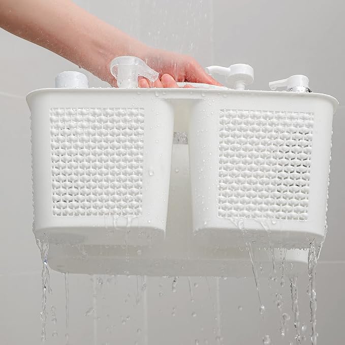 Plastic Portable Shower Caddy Basket with Handle, 3 Compartments, White | Storage Organizer with Drain Holes, Sturdy and Durable For Bathroom, Kitchen, College Dorm, Sink, Camping - Image 4