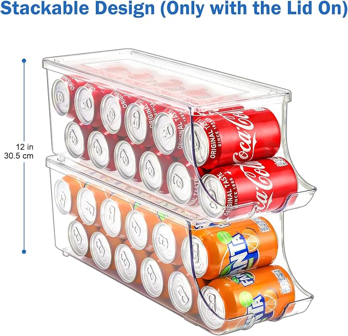 Puricon 2 Pack Soda Can Organizer Dispenser for Refrigerator Fridge | Plastic Canned Food Pop Beverage Container Storage Bin with Lid for Freezer Rack Pantry Cabinet Cupboard Kitchen -Standard - Image 5