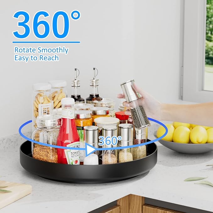 Ovicar Lazy Susan Turntable Organizer - 13 inch Rotating Spice Rack Metal Lazy Susan for Cabinet Pantry Kitchen Countertop Bathroom Refrigerator Table Storage, Black - Image 2