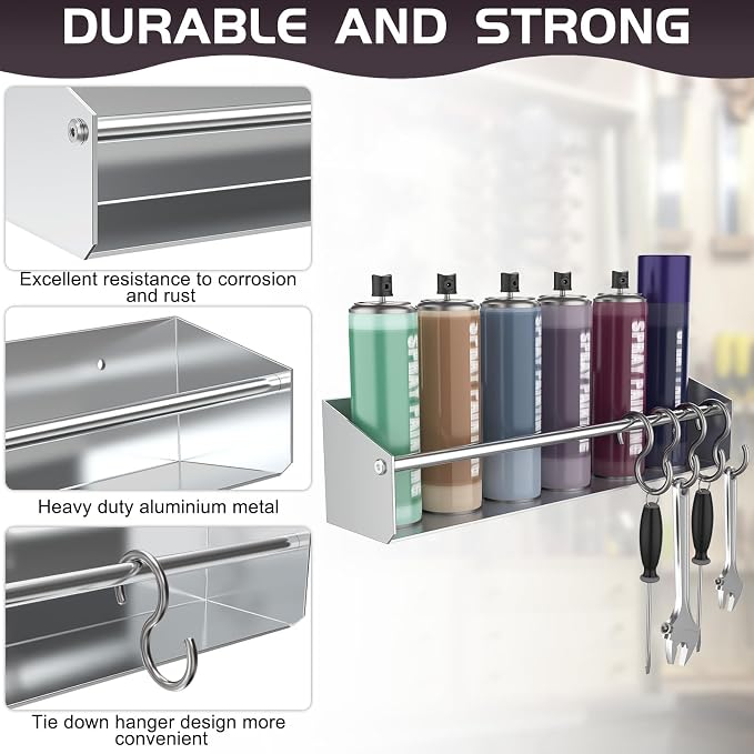 Silver Aluminum Wall Mount Spray Can Storage Rack | Heavy-Duty Aerosol Paint Bottle Organizer For Garage, Workspace & Enclosed Race Trailers - Image 5