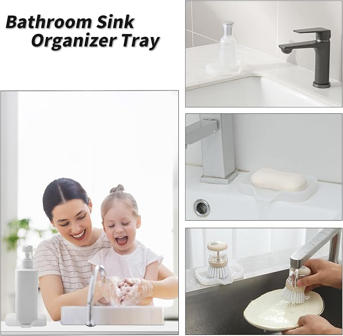 MicoYang Silicone Soap Dish with Drain Spout, Self-Draining Sink Organizer Tray for Bathroom & Kitchen, Sponges, Dispensers & Soap Holder, Non-Slip & Dishwasher Safe, Translucent (Compact, 4.9"×3.2") - Image 3