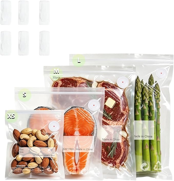 10.2 * 13.4 Inches Reusable Vacuum Sealer Bags for Food – 30 Packs | Leak-Proof & BPA-Free, Includes 3 Free Bag Clips, Ideal for Food Storage, Freezer & Handheld Vacuum Sealer Compatible by AllLifeAllHOPE